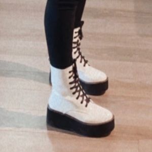 Platform Nastygal White and Black Combat Boots